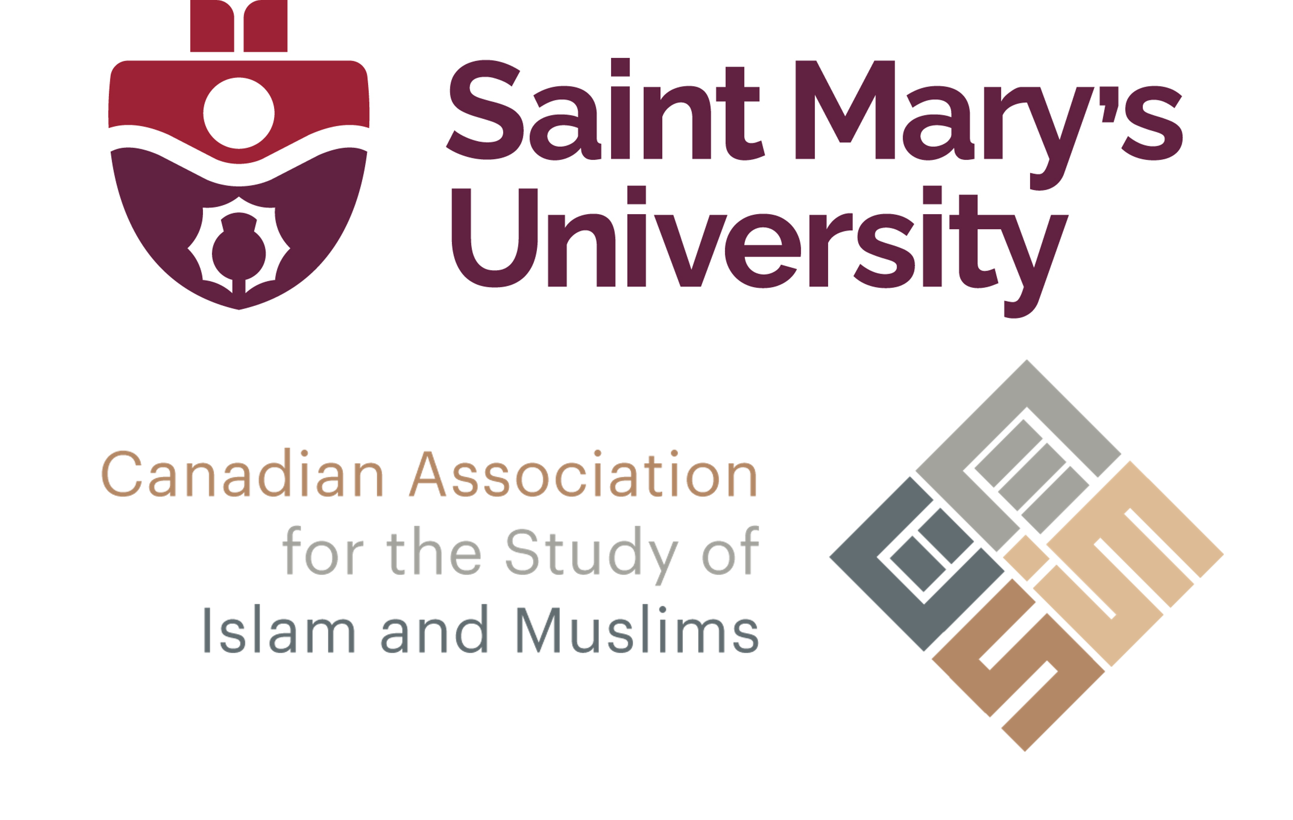 CASIM logo and smu logo together. SMU logo features the maroon crest with a thistle. CASIM logo features a blue and brown typography style logo