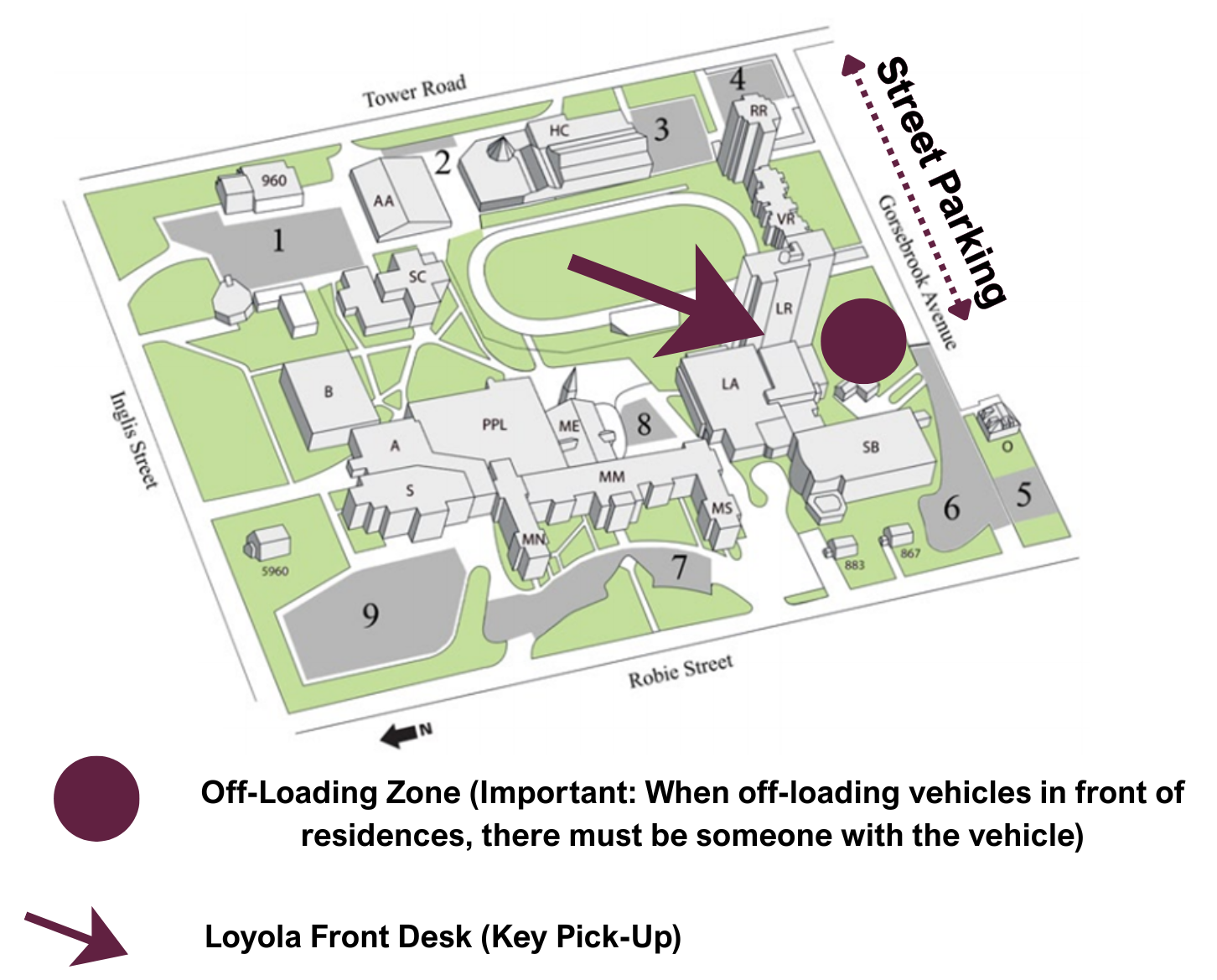 Campus map and residence move in locatoins