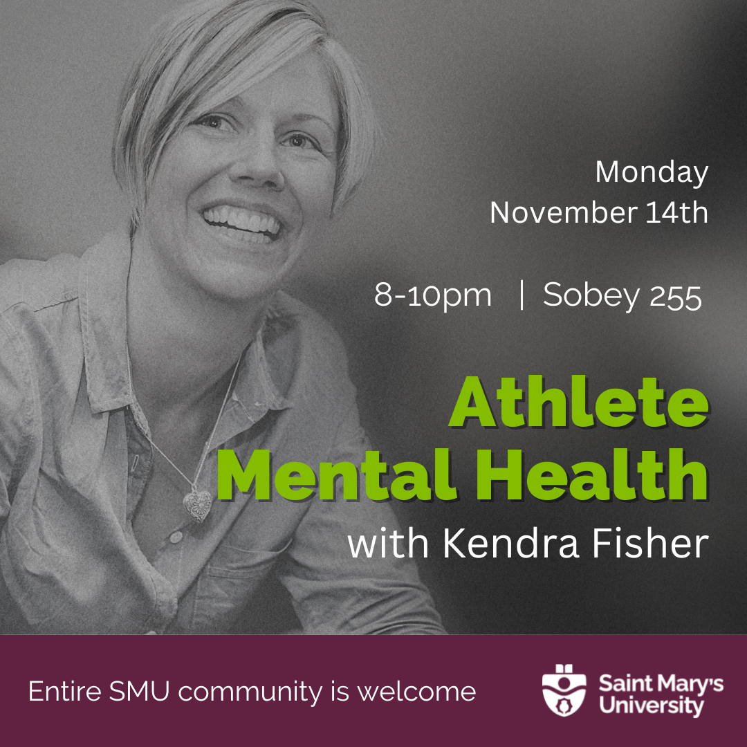 Event poster: Kendra's headshot with the time and location details