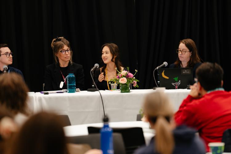 SMU Fair Trade Ambassador Alexis Leahey addresses the National Fair Trade Conference in Winnipeg