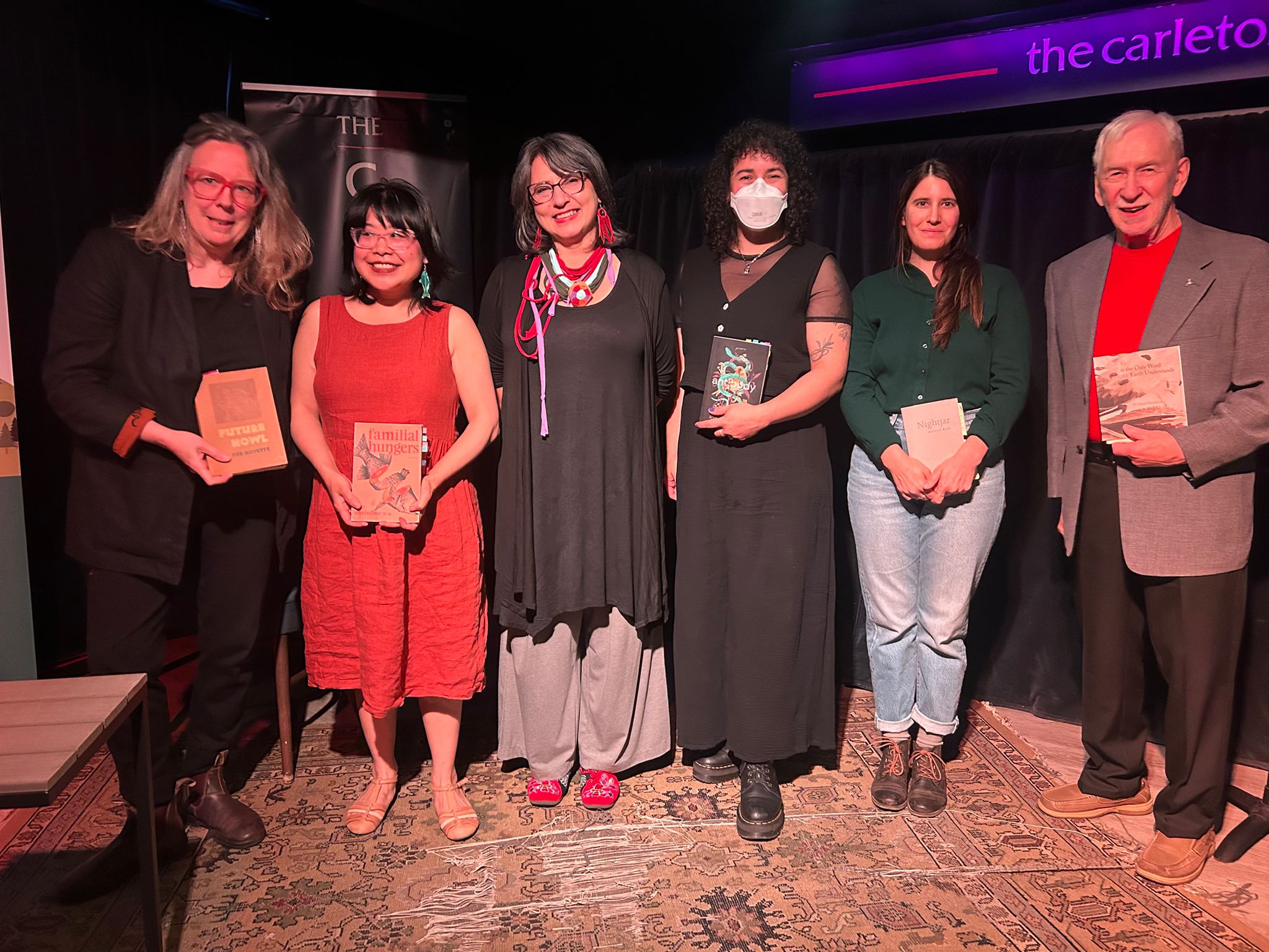 Dr. Tatjana Takseva, Chair of the Department of English Language and Literature, with finalists for the 2026 Atlantic Poetry Prize at The Carleton during the Atlantic Book Awards Festival.